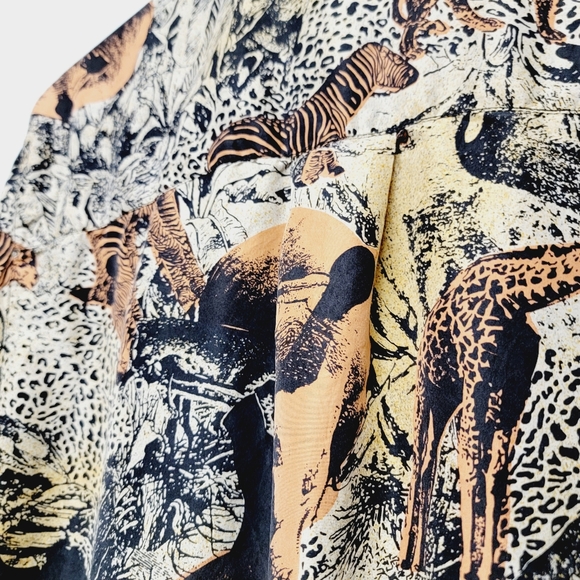 Vintage Silk Club Shirt Animal African Zoo Print Button Up Long Sleeve size S/M - Picture 9 of 13